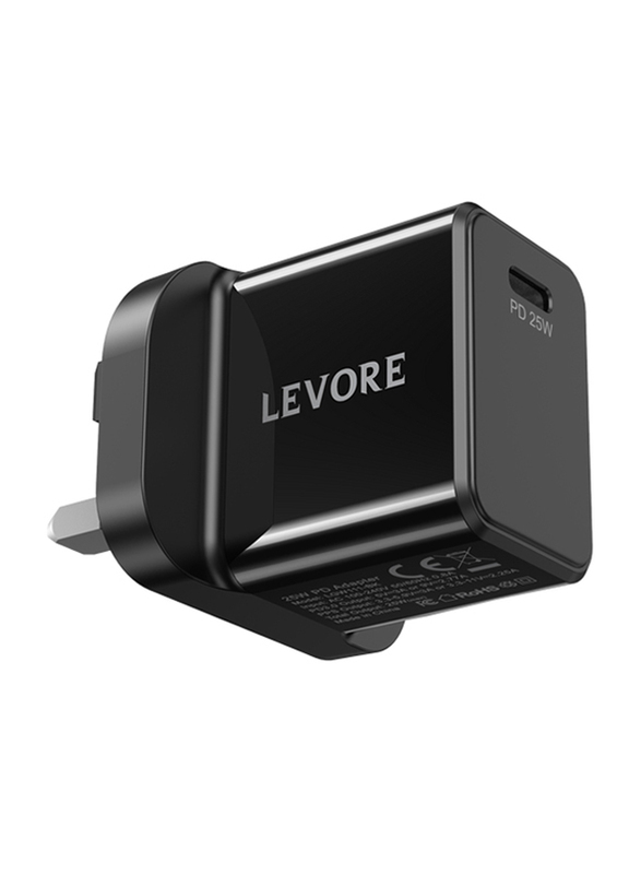 Levore 25W 1XUSB-C Power Delivery Fast Charging Wall Charger, Black