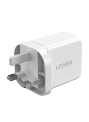 Levore 65W Dual USB-C Ports and 30W 1XUSB-A Port Wall Charger, White