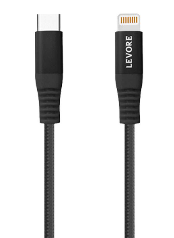 Levore 1-Meter Nylon Braided Lightning Cable, USB Type-C to Lightning Cable for Smartphones/Tablets, Black