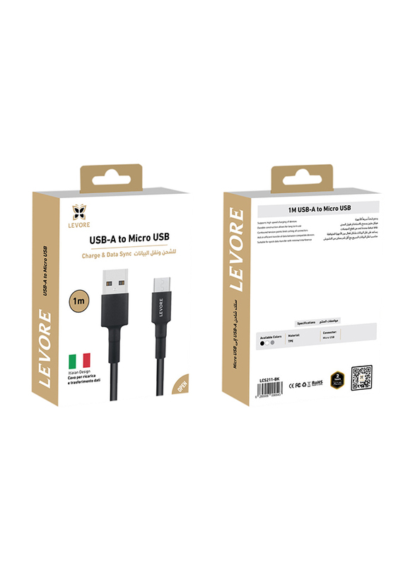 Levore 1-Meter Micro B USB Charging Cable, USB Type A Male to Micro B USB for Smartphones, Black