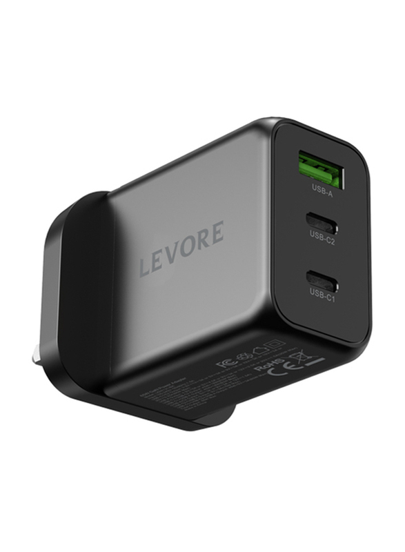 Levore 65W Dual USB-C Ports and 30W 1XUSB-A Port Wall Charger, Black