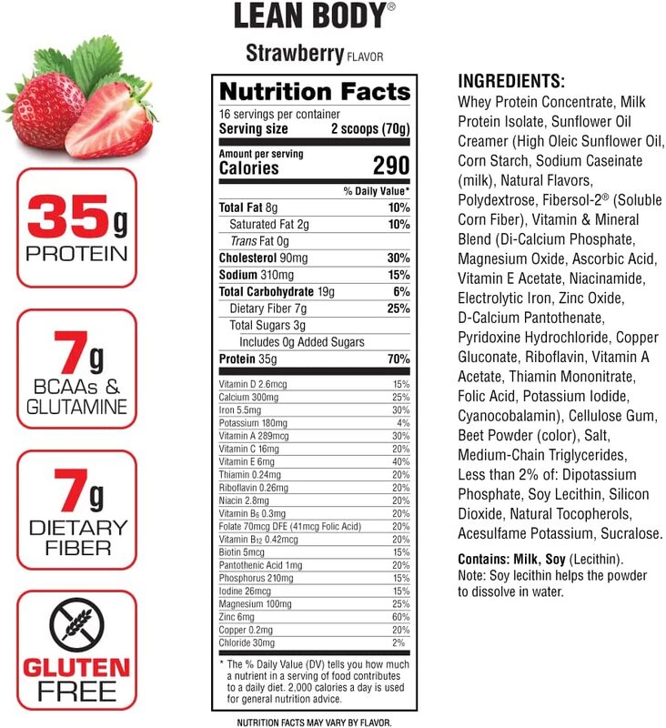 Labrada Lean Body Hi-Protein Meal Replacement Shake, 1120g, Strawberry