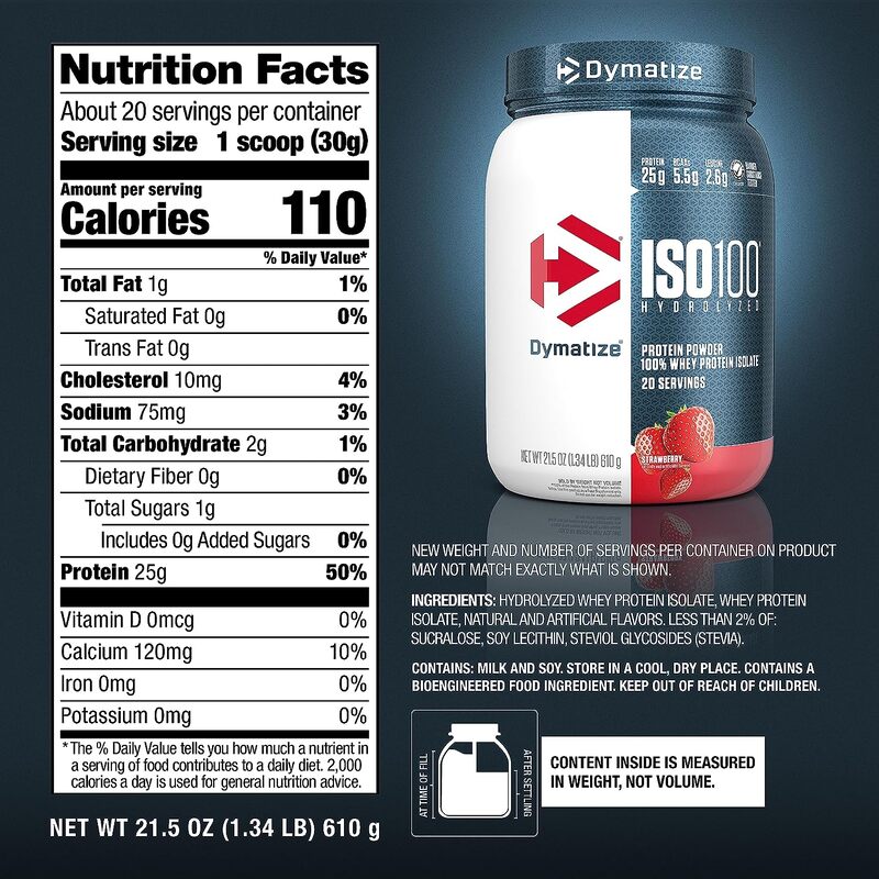 Dymatize ISO 100 Hydrolyzed Protein Powder Strawberry 1.34 lbs