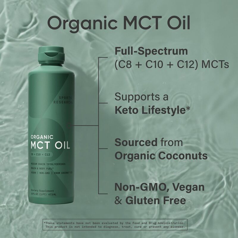 SR Premium Organic MCT Oil C8+C10+C12 Unflavored 16oz 473ml