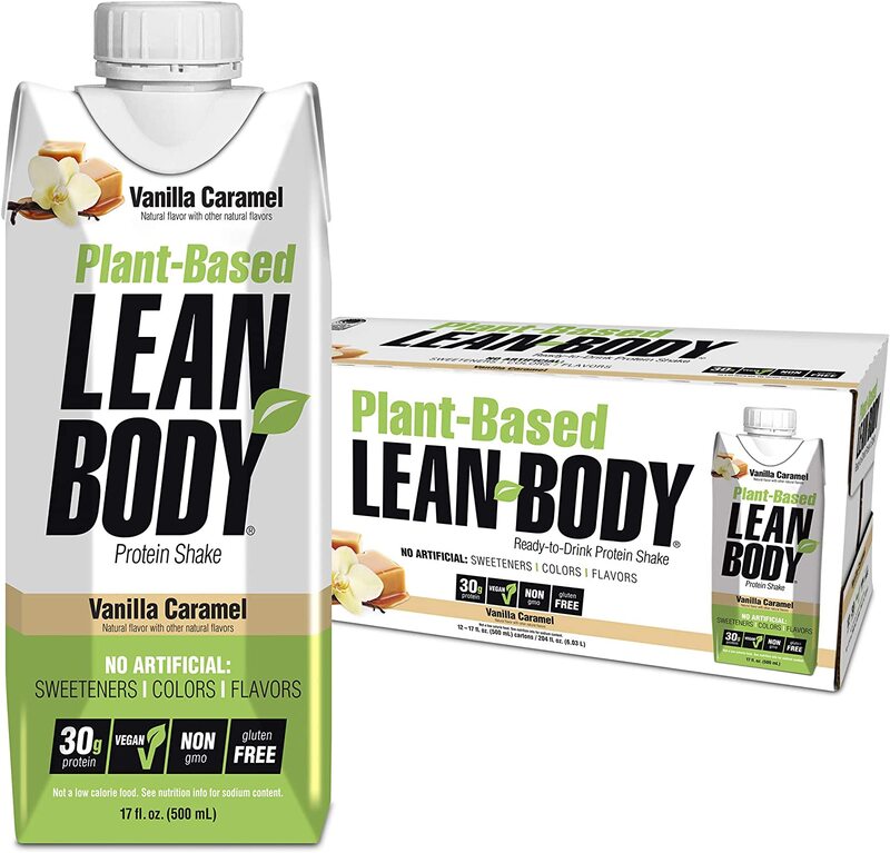 Labrada Lean Body Ready-to-Drink, Plant-Based Vegan Vanilla Caramel Protein Shake, 12 x 500ml