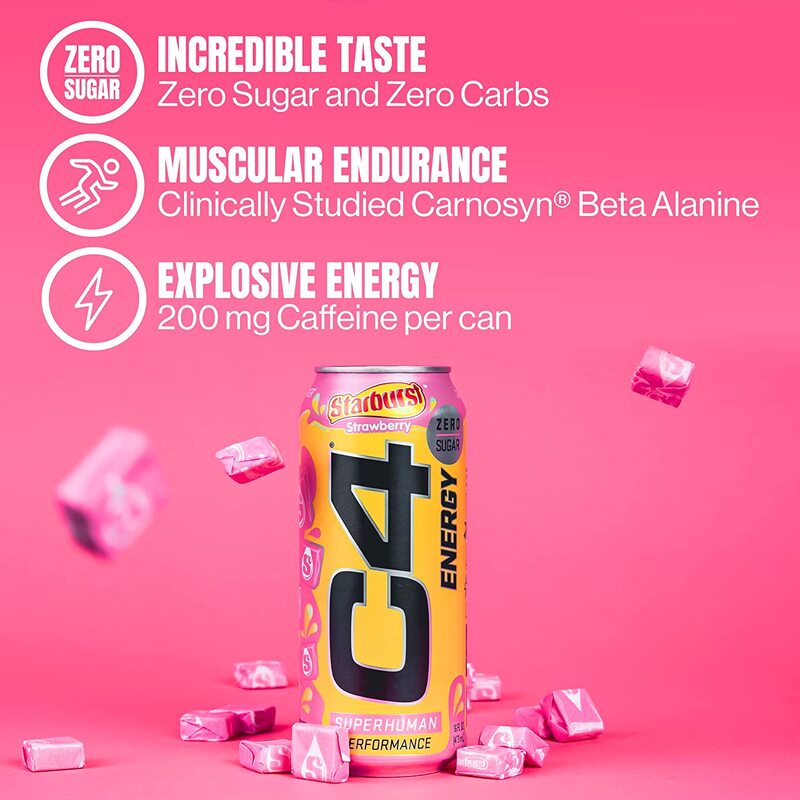 Cellucor C4 Starburst Strawberry Energy Drink, 12 x 16oz