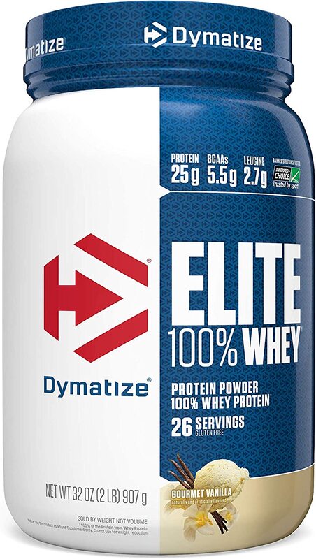 Dymatize Elite 100% Whey Protein Powder, 25g Protein, 5.5g BCAAs & 2.7g L-Leucine, Quick Absorbing & Fast Digesting for Optimal Muscle Recovery, Gourmet Vanilla, 2 Pound, 26 Servings