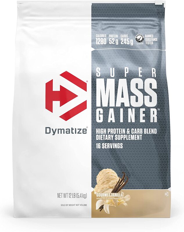 

Dymatize Super Mass Gainer Protein Powder, 1280 Calories & 52g Protein, 10.7g BCAAs, Mixes Easily, Tastes Delicious, Gourmet Vanilla, 12 lbs