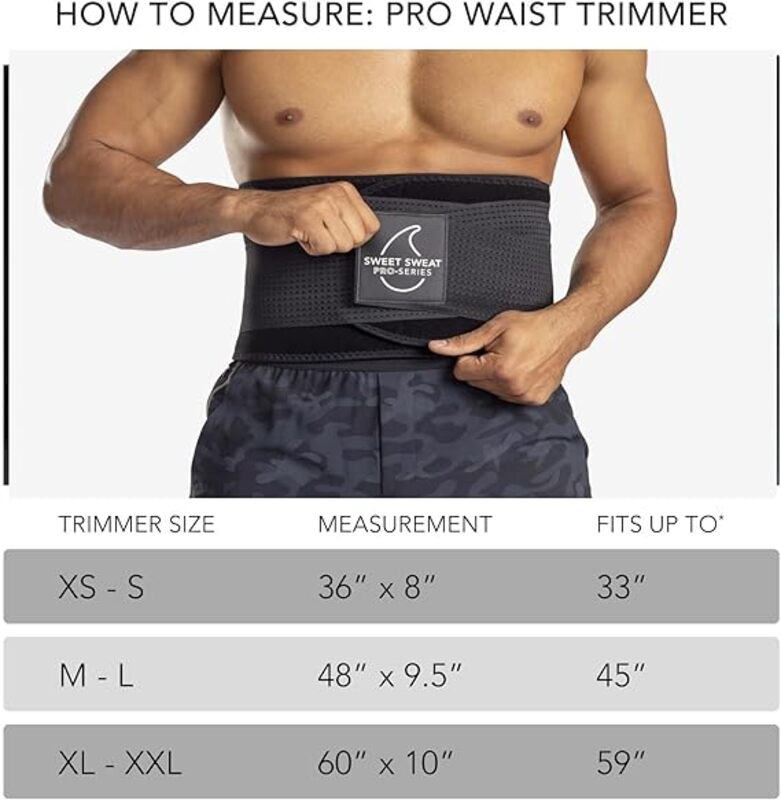 Sweet Sweat Waist Trimmer 'Pro Series' Belt with Adjustable Velcro Straps for Men & Women Black/White XS/S