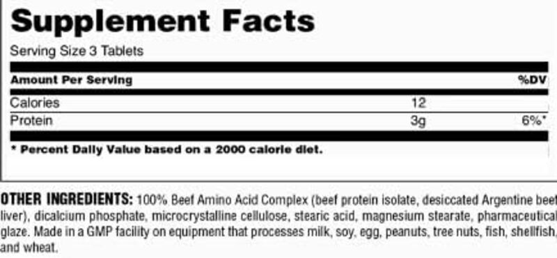 UN 100% Beef Aminos Supplement Pure Beef Amino Complex 66 Servings 200 Tablets