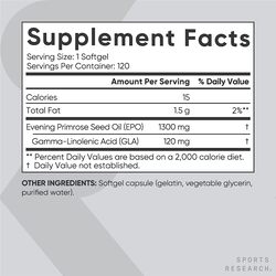 Sports Research Evening Primrose Supplement, 1300mg, 120 Softgels