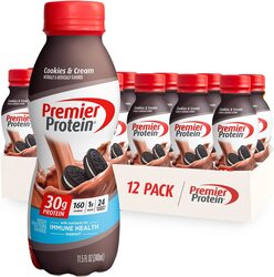 Premier Protein Shake, Cookies & Cream, 30g Protein, 1g Sugar, 24 Vitamins & Minerals, Nutrients to Support Immune Health 11.5 fl oz (12 Pack)