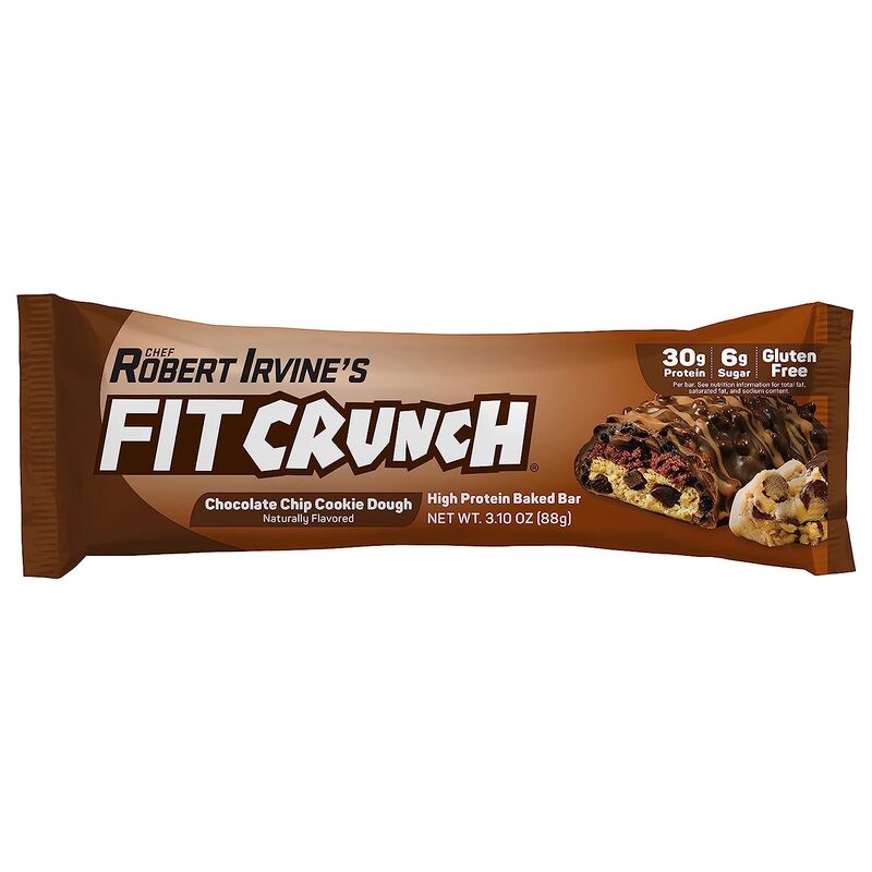 FITCRUNCH Full Size Protein Bars, Designed by Robert Irvine, 6-Layer Baked Bar, 6g of Sugar, Gluten Free & Soft Cake Core (Chocolate Chip Cookie Dough)