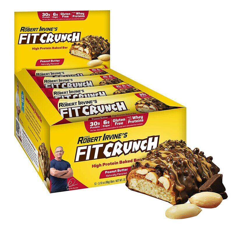 

Original FITCRUNCH Full Size Protein Bars, Designed by Robert Irvine, 6-Layer Baked Bar, 6g of Sugar, Gluten Free & Soft Cake Core (Peanut Butter)