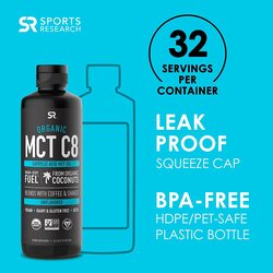 Sports Research Keto C8 Caprylic Acid MCT Dietary Supplement, 473ml