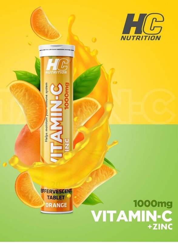 HC Vitamin C + Zinc 1000mg 20 Effervescent Tablets Orange