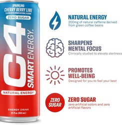 C4 Smart Energy Drink Sparkling Cherry Berry Lime 355 ml Pack of 12
