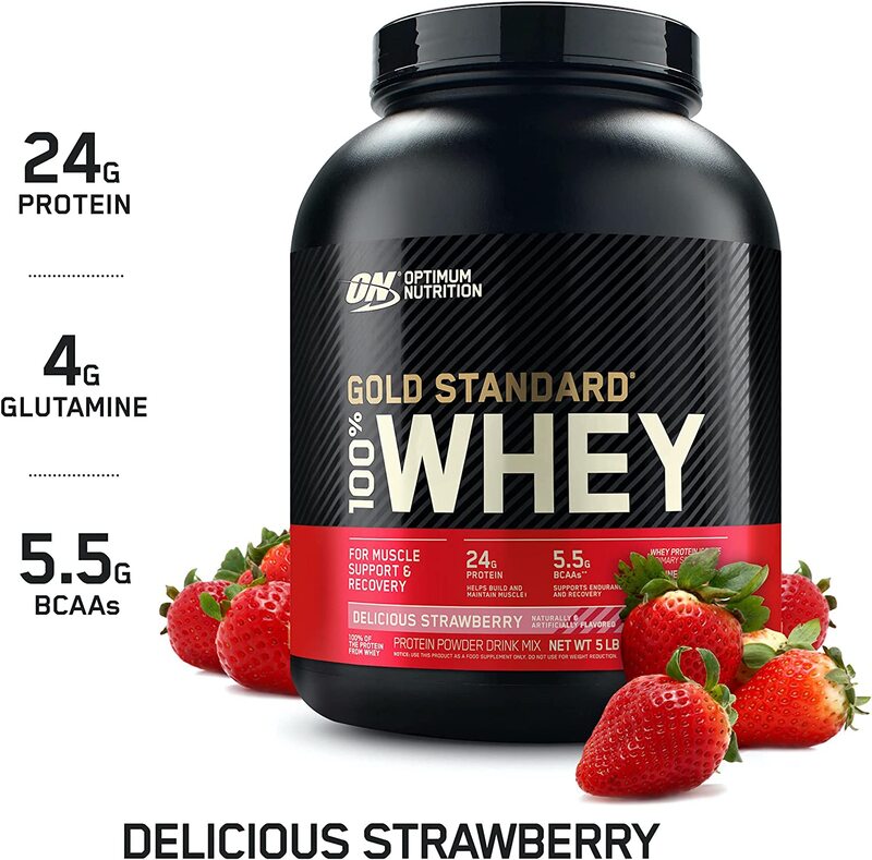 Optimum Nutrition Gold Standard 100% Whey Protein, 5 Lbs, Delicious Strawberry