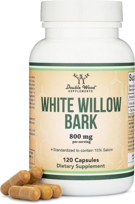 

Double Wood Supplements Double Wood White Willow Bark Supplement Std. to 15% Salicin for Joint and Muscle Relief 800 mg 120 Capsules