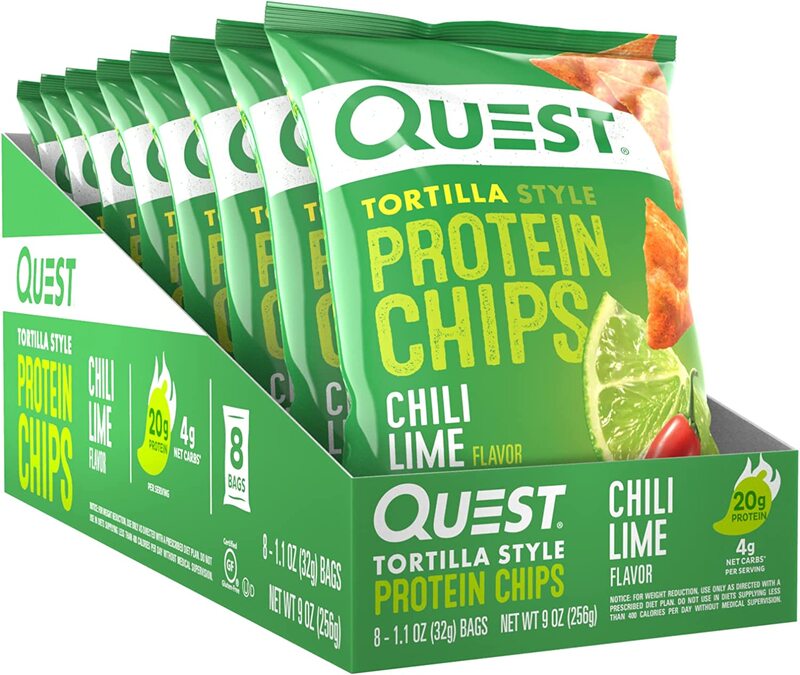 Quest Chili Lime Nutrition Tortilla Style Protein Chips, 8 Piece x 32g