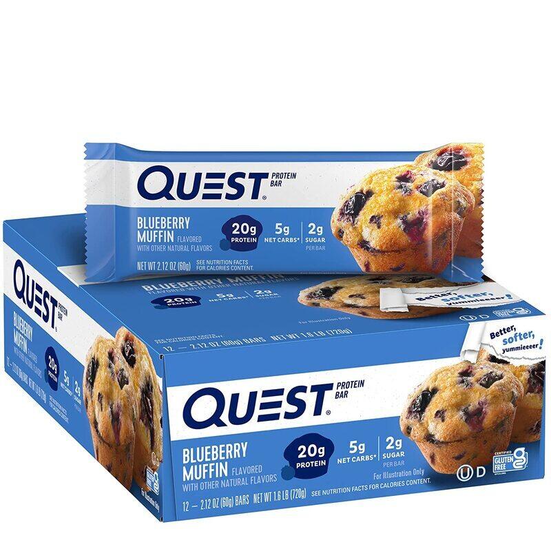 

Quest Nutrition Blueberry Muffin Protein Bars, High Protein, Low Carb, Gluten Free, Keto Friendly, 12 Count