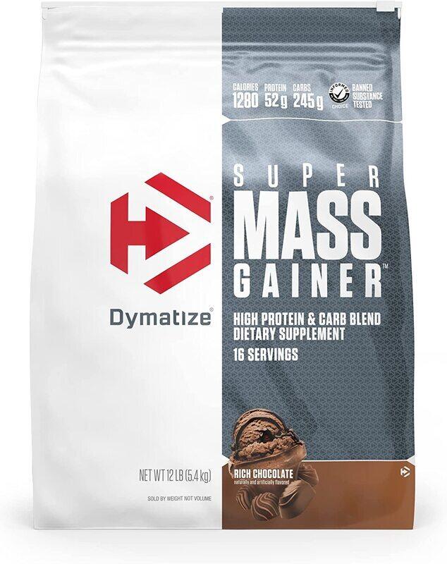 

Dymatize Super Mass Gainer Protein Powder, 1280 Calories & 52g Protein, 10.7g BCAAs, Mixes Easily, Tastes Delicious, Rich Chocolate, 12 lbs