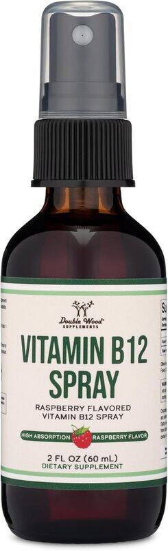 

Double Wood Supplements Double Wood Vitamin B12 Spray Raspberry Flavored B 12 Liquid for Energy and Metabolism 500 mcg 60ml
