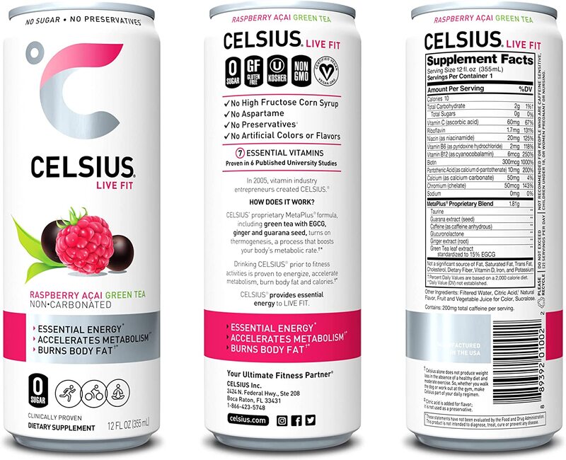 Celsius Sparkling Orange Fitness Drink with Zero Sugar, 12 x 12oz