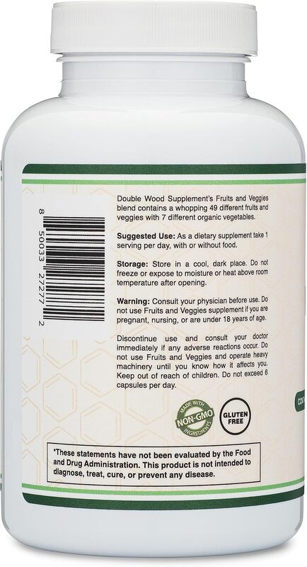 Double Wood Daily Fruits and Veggies Supplement 500 mg 180 capsules