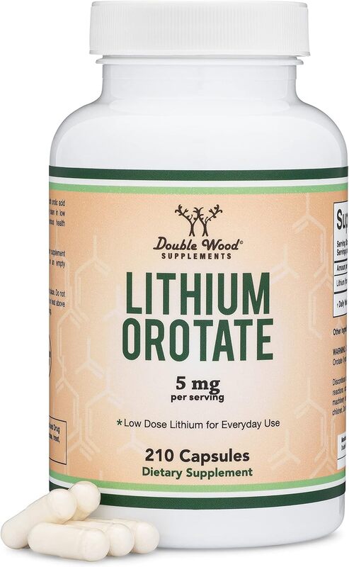 

Double Wood Supplements Double Wood Lithium Orotate for a Calmer Mind, More Balanced Mood, and Better Rest at Night 5 mg 210 capsules