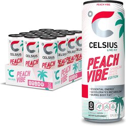 Celsius Sparkling Peach Vibe Essential Energy Drink, 12 x 12oz