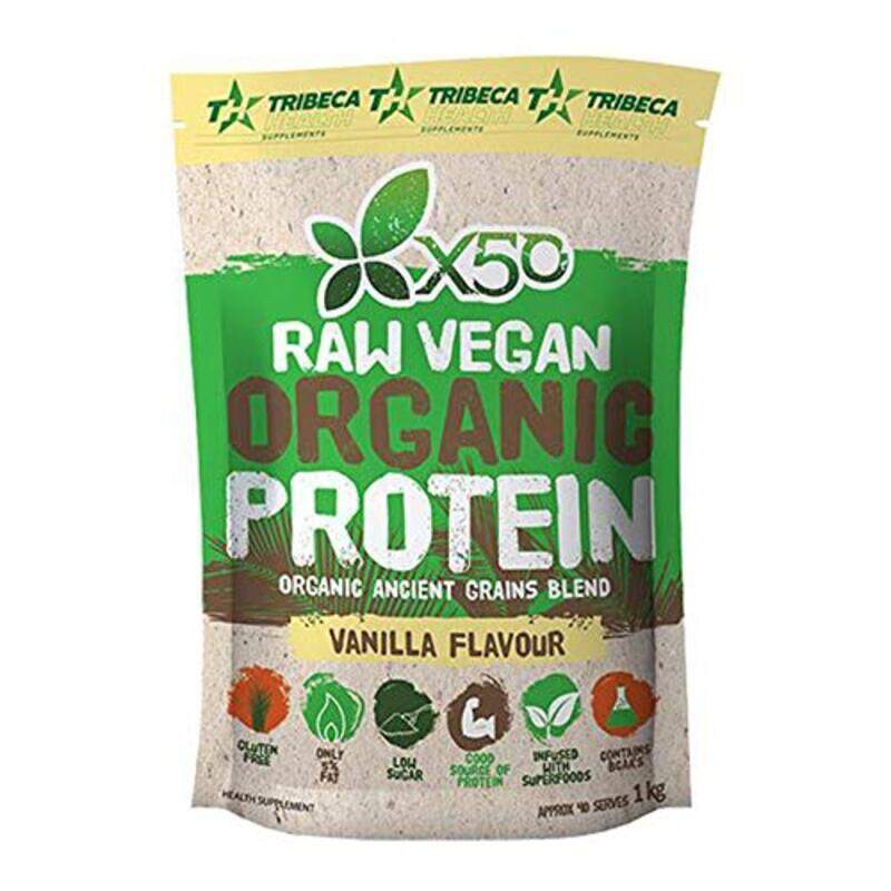 

X50 Raw Organic Vegan Gluten Free Naturally Rich in Vitamins and Minerals Protein Powder, 1 Kg, Vanilla