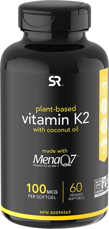 Sports Research Vitamin K2 with Organic Coconut Oil Supplement, 100mcg, 60 Capsules