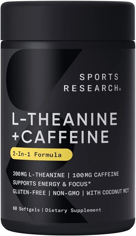 Sports Research L-Theanine & Caffeine 2 in 1 Formula Supplement, 100mg, 60 Softgels