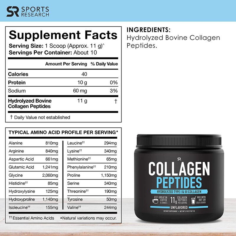 Sports Research Collagen Peptides Dietary Supplement, 3.9oz, Unflavoured