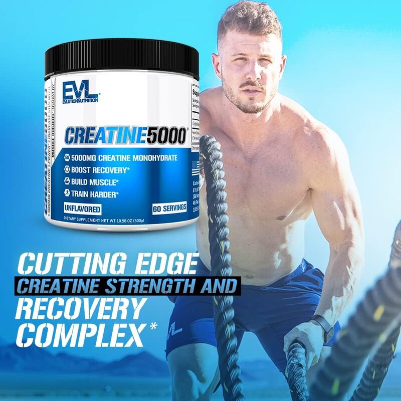 EVL Creatine 5000 Powder Creatine Monohydrate in Each Serving Unflavored 60 Servings