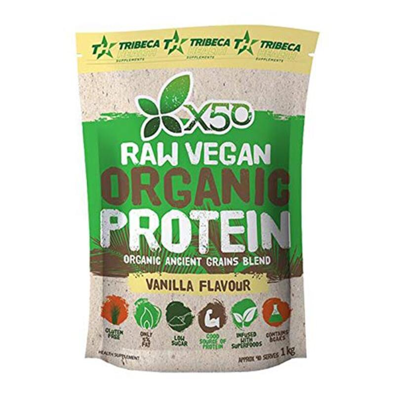 X50 Raw Organic Vegan Gluten Free Naturally Rich in Vitamins and Minerals Protein Powder, 1 Kg, Vanilla