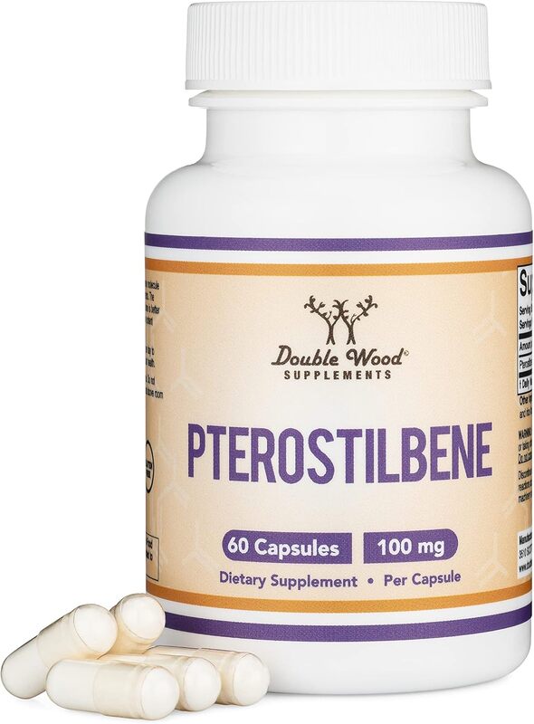 

Double Wood Supplements Double Wood Pterostilbene Supplement Superior to Resveratrol, Antioxidant for longevity Support 100 mg 60 capsules