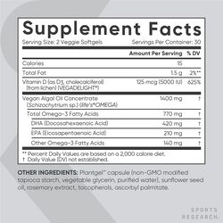 Sports Research Vegan Omega-3 with Vitamin D3 60 Veggie Softgels