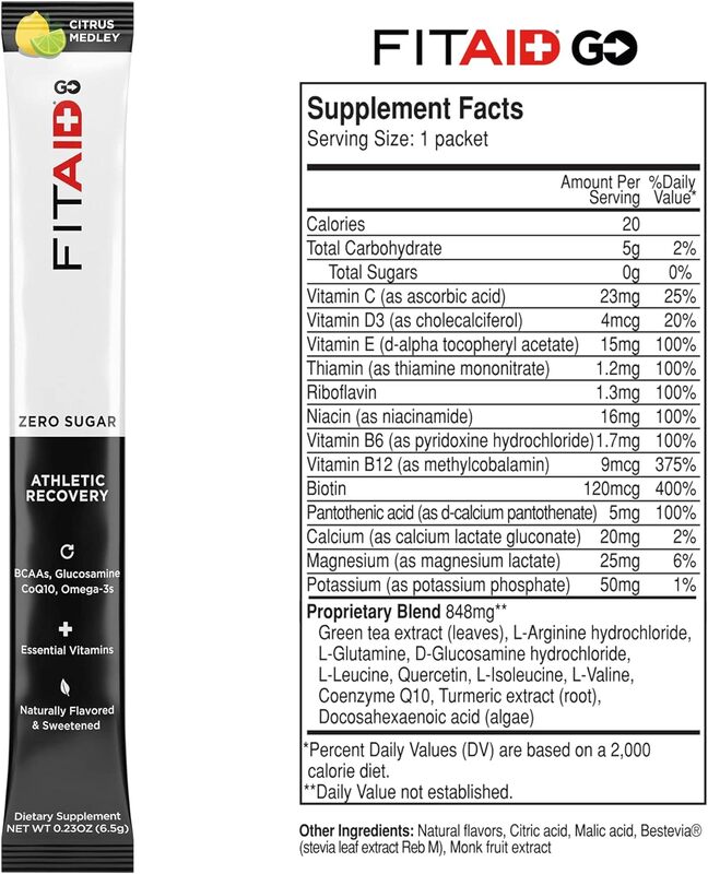 FITAID Zero sugar Hydration Recovery- Citrus Medley 3.08oz Pack of 14 