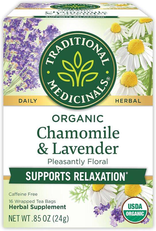 

Traditional Medicinals Organic Chamomile & Lavender Pleasantly Floral Supports Relaxation 16 Wrapped Tea bags 24g