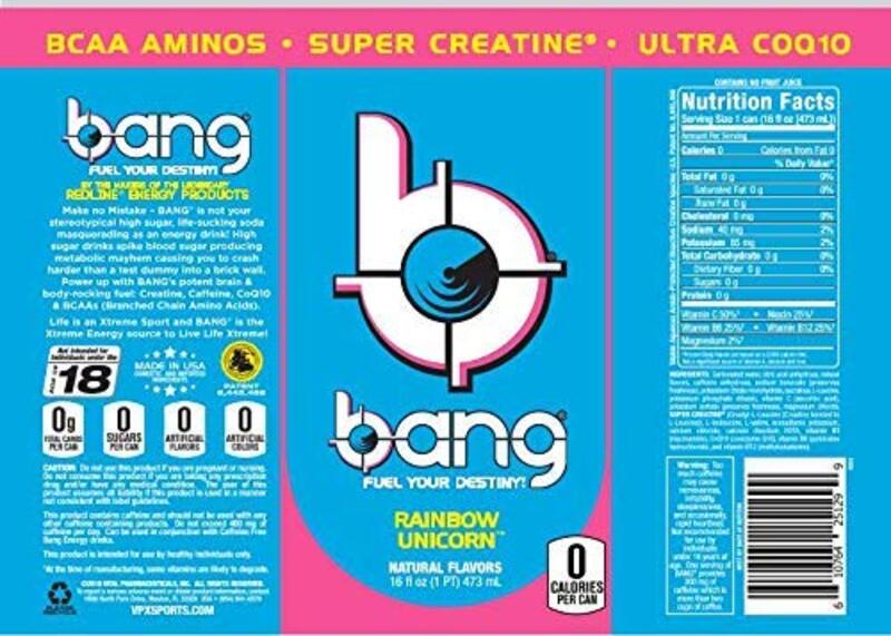 Bang Energy Rainbow Unicorn, Sugar-Free Energy Drink, 16-Ounce (Pack of 12)