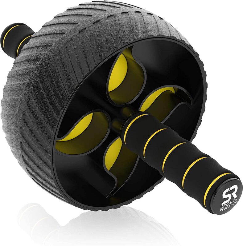 Sports Research Ab Wheel Roller with Knee Pad, Black/Yellow