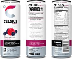 Celsius Sparkling Wild Berry Fitness Drink with Zero Sugar, 12 x 12oz