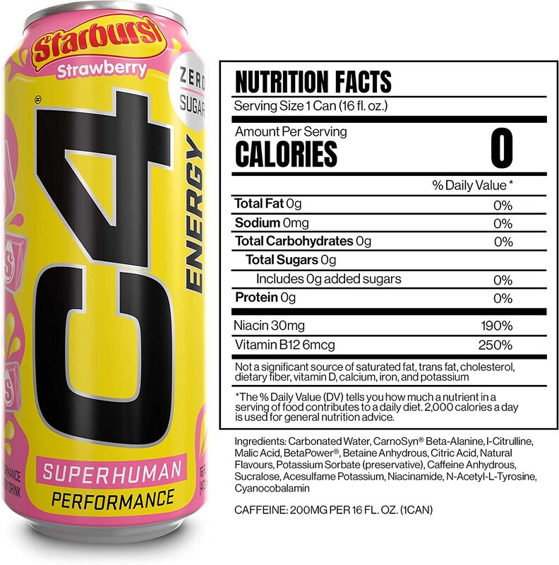 Cellucor C4 Starburst Strawberry Energy Drink, 12 x 16oz