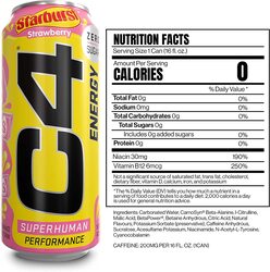 Cellucor C4 Starburst Strawberry Energy Drink, 12 x 16oz