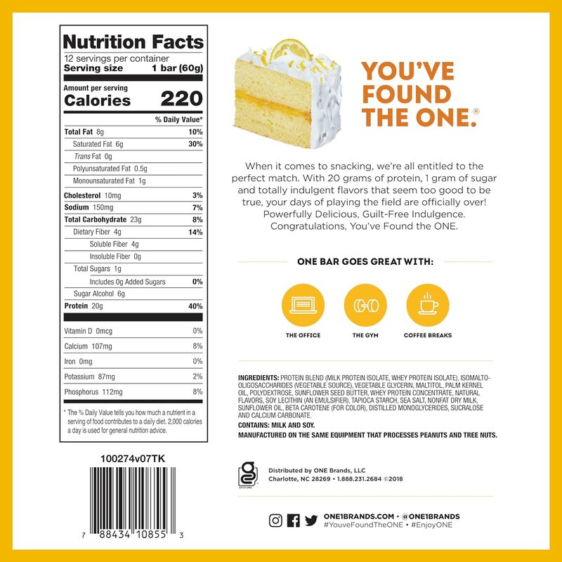One Protein Bars 60g Lemon Cake Pack of 12
