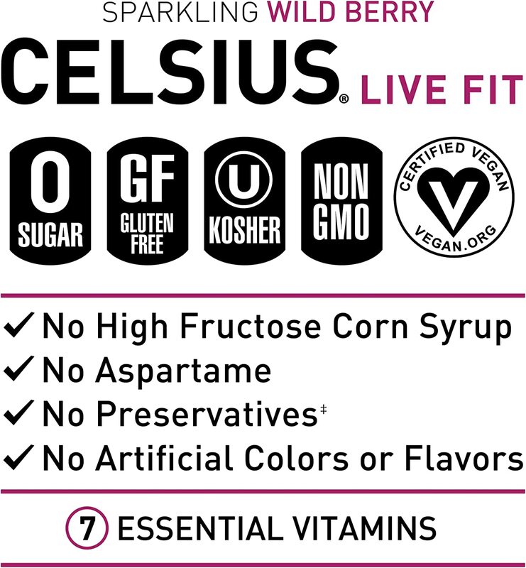 Celsius Sparkling Wild Berry Fitness Drink with Zero Sugar, 12 x 12oz