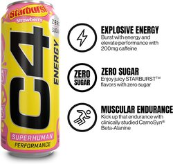 Cellucor C4 Starburst Strawberry Energy Drink, 12 x 16oz