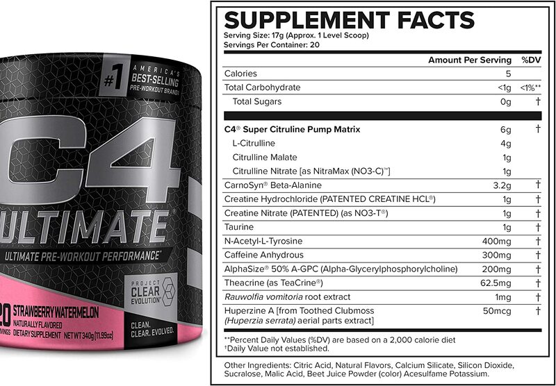 Cellucor C4 Ultimate Pre Workout Powder, 20 Servings, 340g, Strawberry Watermelon